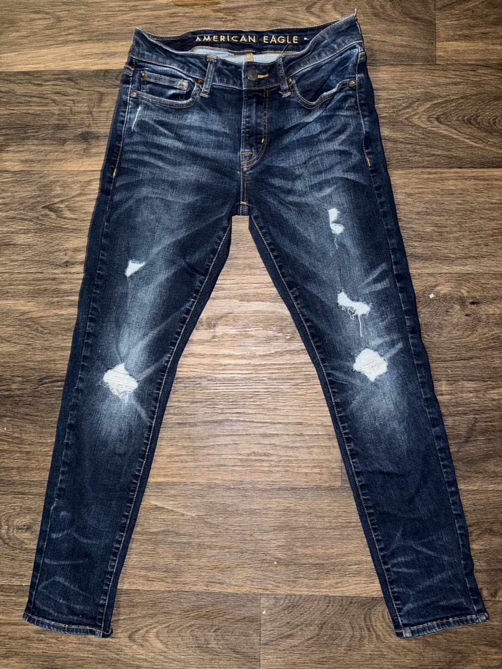 American Eagle Outfitters Men's Distressed Dark Blue Skinny Jeans Size 29 X 30